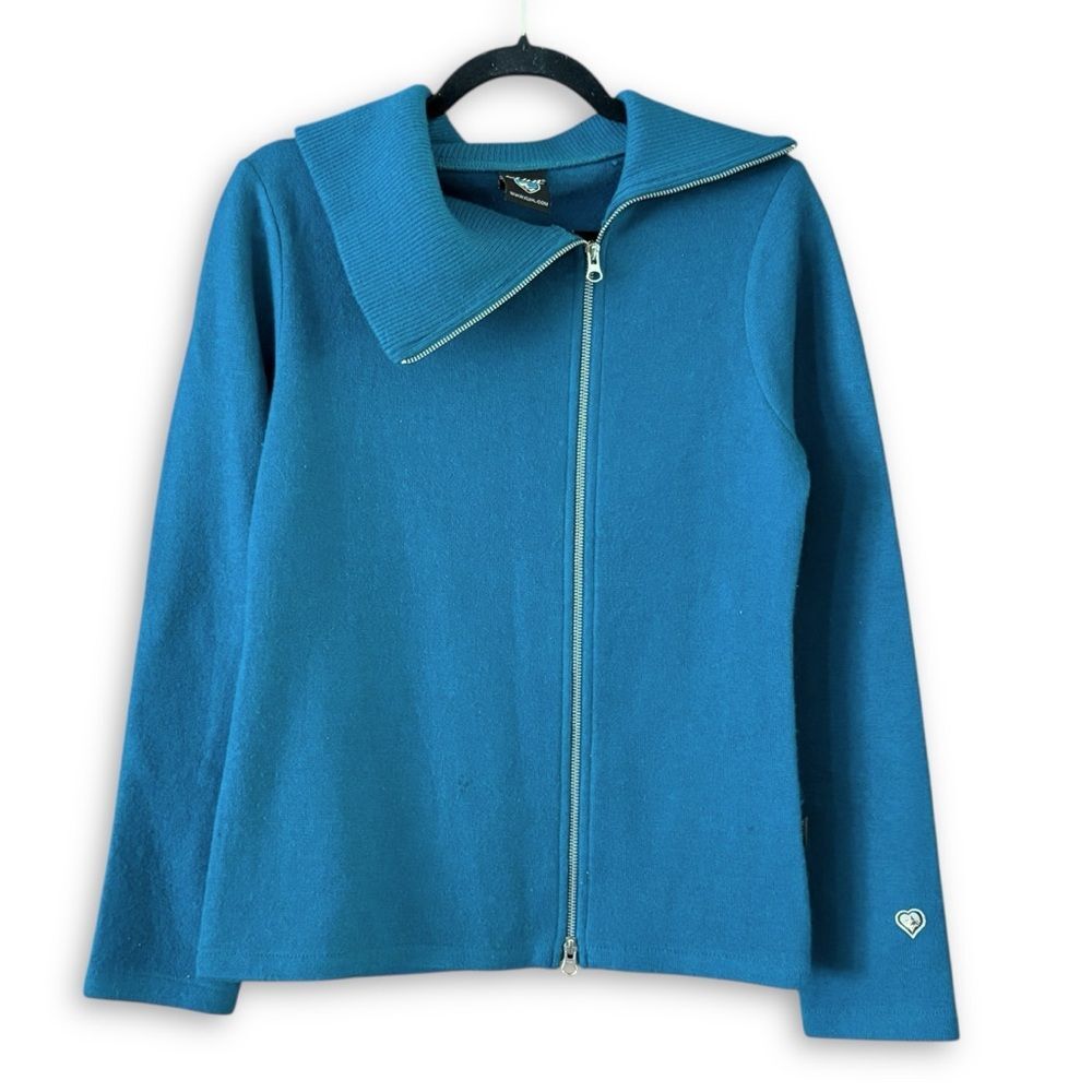 Kuhl Prague Merino Wool Zip Sweater Asymmetrical Jacket Teal Size Medium